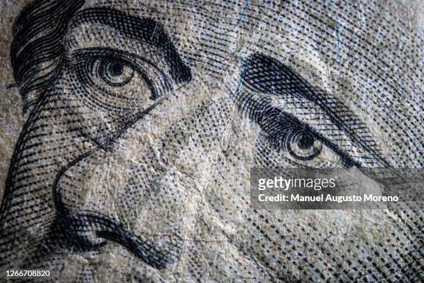 money: close-up of the portrait of alexander hamilton on the us 10 dollar bank note - alexander hamilton bildbanksfoton och bilder