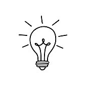 Light bulb with rays shine. Energy and idea symbol isolated on white background.