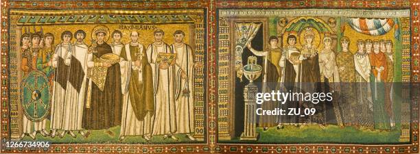 justinian and theodora mosaics, basilica of san vitale, ravenna, italy - ravenna stock pictures, royalty-free photos & images