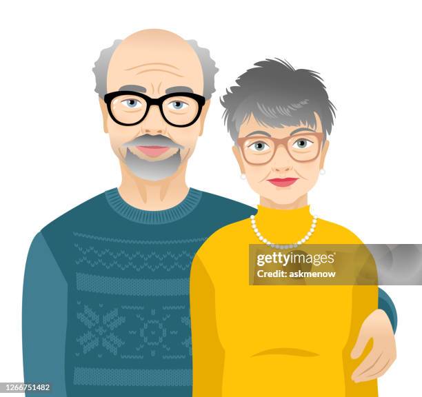 älterer mann und frau - couple short hair stock-grafiken, -clipart, -cartoons und -symbole