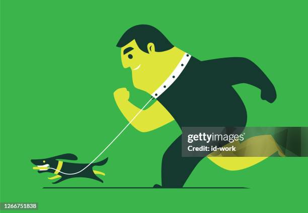 dog running with man - dog chasing man stock illustrations