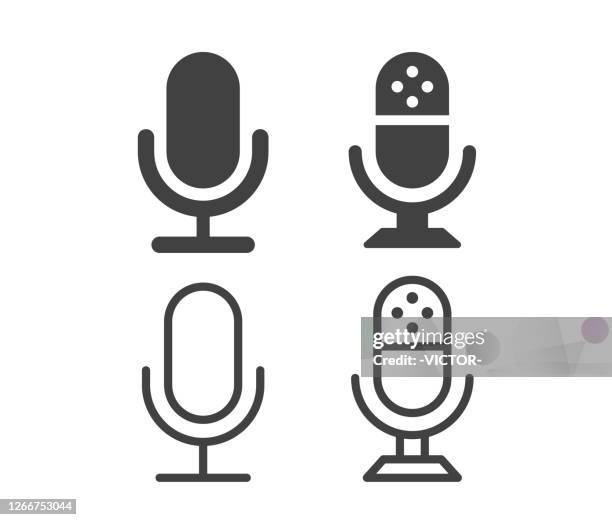 stockillustraties, clipart, cartoons en iconen met microfoon - illustratiepictogrammen - podcasting