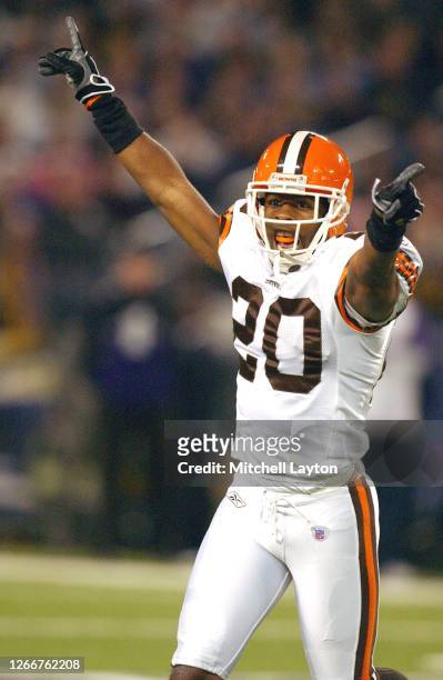 Earl Little of the Cleveland Browns celebrates a play during a NFL football game against the Baltimore Ravens on November 7, 2004 at M & T Bank...