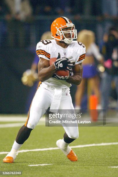 Richard Alston of the Cleveland Browns catches a kick off during a NFL football game against the Baltimore Ravens on November 7, 2004 at M & T Bank...