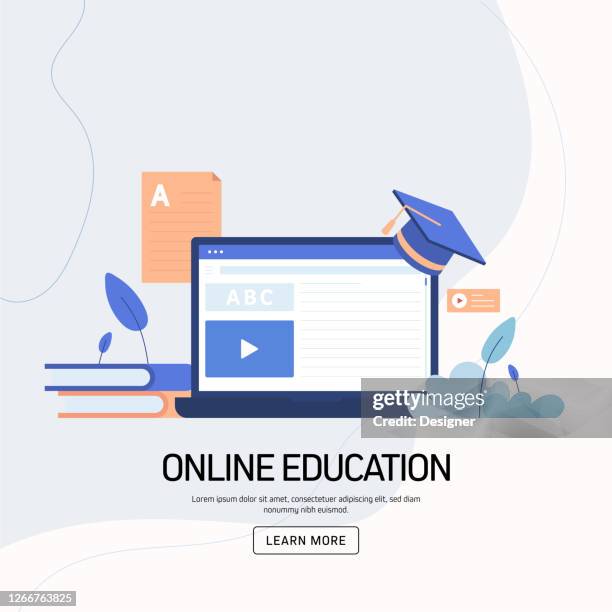 online education, e-learning, distance education concept vector illustration for website banner, advertisement and marketing material, online advertising, business presentation etc. - learning online stock illustrations