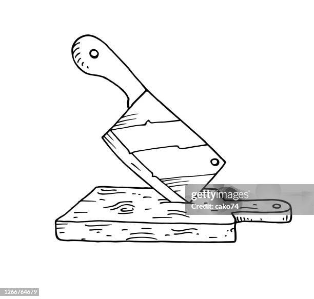 cleaver handgezeichnete illustration - butcher knife stock-grafiken, -clipart, -cartoons und -symbole