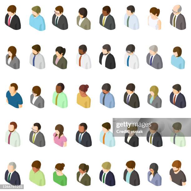 ilustrações de stock, clip art, desenhos animados e ícones de set of business people isometric avatars - 3d character