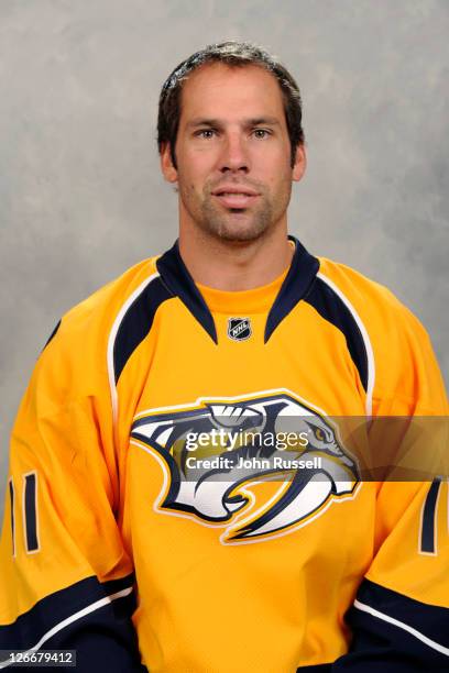 David Legwand of the Nashville Predators poses for his official headshot for the 2011-2012 season on September 16, 2011 at Sportsplex in Nashville,...