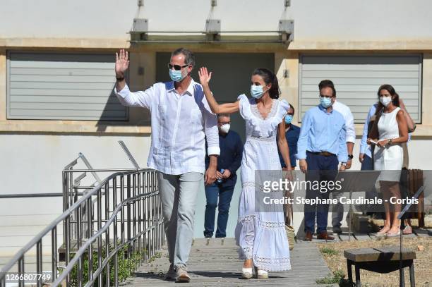 King Felipe of Spain and Queen Letizia of Spain are seen visiting to the Monographic Museum and Necropolis of “Puig des Molins”, the best preserved...