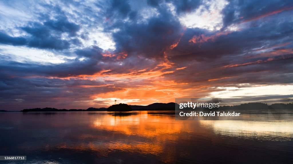 Scenic beauty of Brahmaputra river during sunset