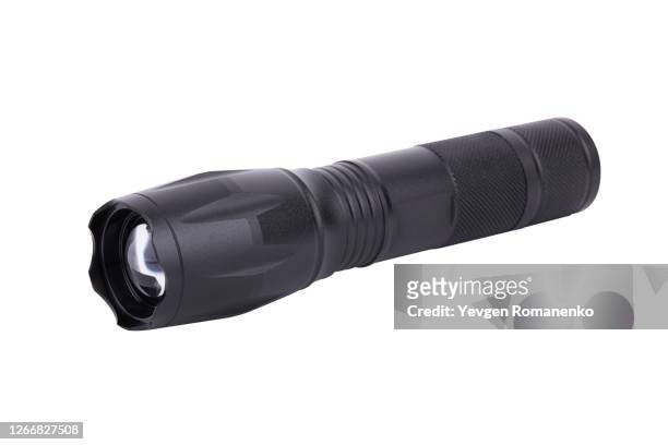 led flashlight isolated on white background - torcia elettrica foto e immagini stock