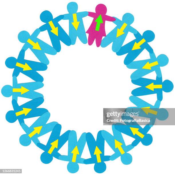 pink girl and blue boys pointing in different directions - multiple touch points stock illustrations