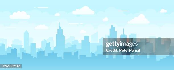 illustrazioni stock, clip art, cartoni animati e icone di tendenza di skyline della città moderna astratto - modello vettoriale senza soluzione di continuità - grattacielo