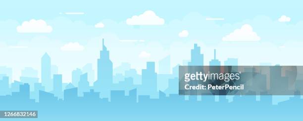 abstract modern city skyline - seamless vector pattern - panoramic stock illustrations