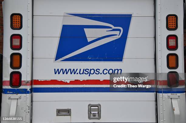 Close-up view of a postal truck is seen on August 17, 2020 in Morris Plains, New Jersey. Postmaster General Louis DeJoy has accepted House Democrats'...