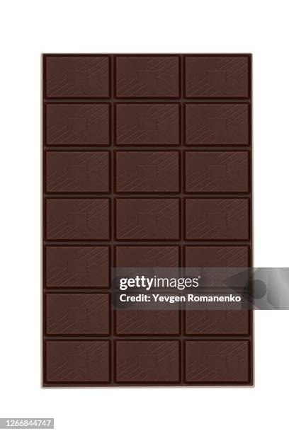 dark chocolate bar isolated on white background - barra de chocolate fotografías e imágenes de stock