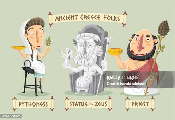 ancient greece characters set - stone throne stock illustrations