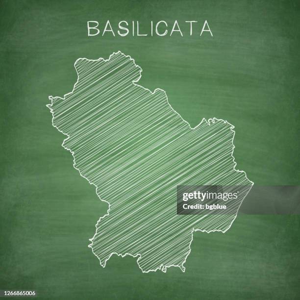 basilicata map drawn on chalkboard - blackboard - basilicata region stock illustrations