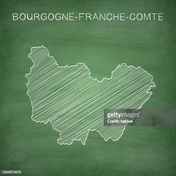 bourgogne-franche-comte map drawn on chalkboard - blackboard - dijon stock illustrations
