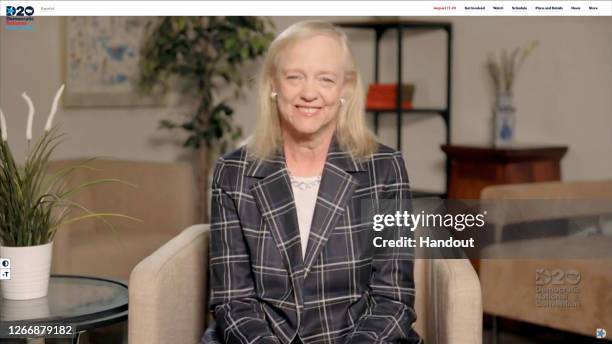 In this screenshot from the DNCC’s livestream of the 2020 Democratic National Convention, CEO of Quibi Meg Whitman addresses the virtual convention...