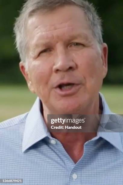 In this screenshot from the DNCC’s livestream of the 2020 Democratic National Convention, Republican, Former Ohio Governor John Kasich addresses the...