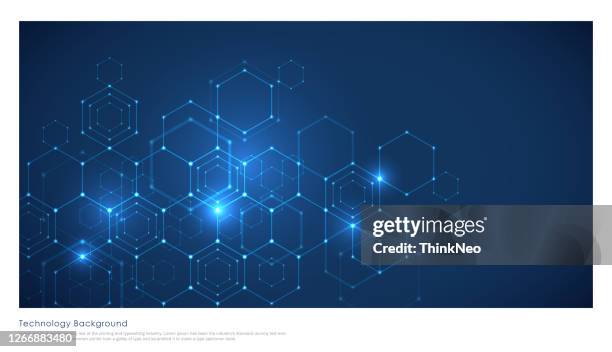 hi tech digital technology concept, shiny hexagons on matrix coding background - integrate process stock illustrations