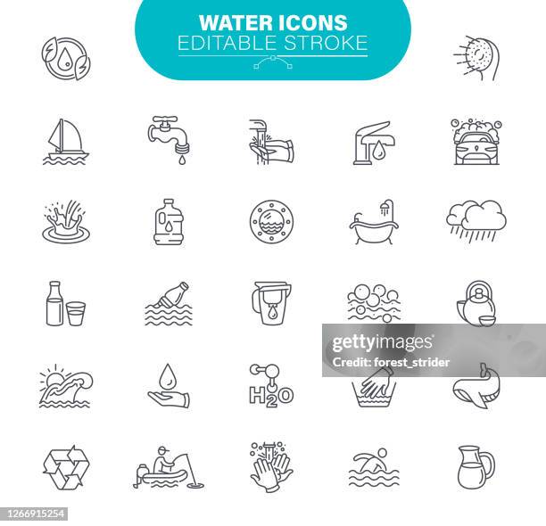 water icons. set contains such icon as cleaning, ecology, ocean - water conservation stock illustrations