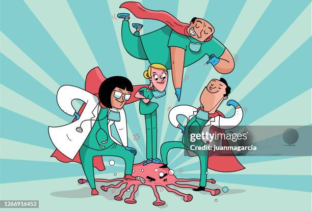 doctors and nurses fighting and defeating the coronavirus - male nurse stock illustrations