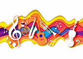 Vector paper cut craft style music composition for jazz concert festival party poster banner card