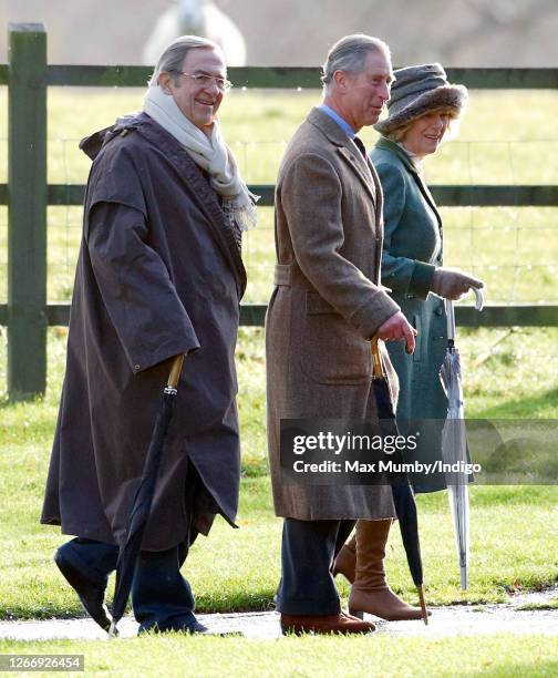 King Constantine II of Greece, Prince Charles, Prince of Wales and Camilla, Duchess of Cornwall attend Sunday service at the Church of St Mary...