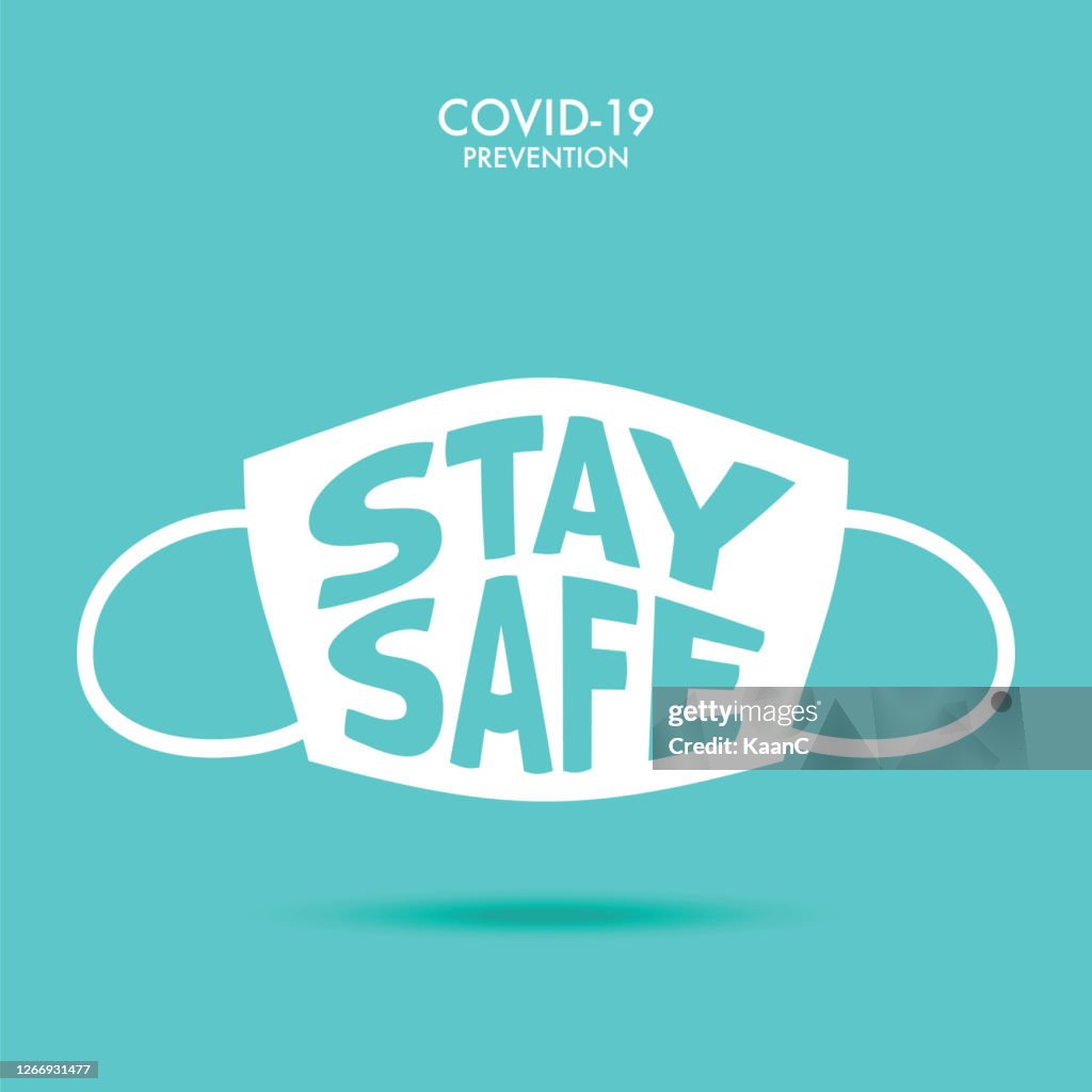 Stay Safe. Wuhan Virus Disease vector icon with face mask. China Novel Coronavirus Disease concept design stock illustration. Covid-19 Vector Template