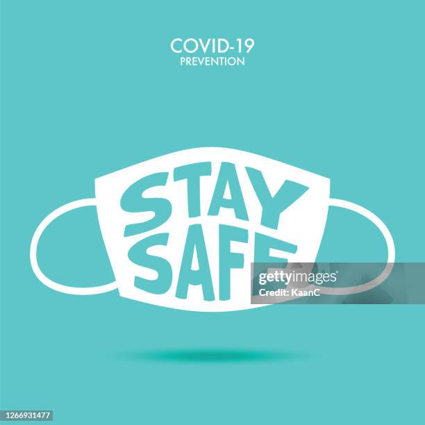 stay safe. wuhan virus disease vector icon with face mask. china novel coronavirus disease concept design stock illustration. covid-19 vector template - prevent illness stock illustrations