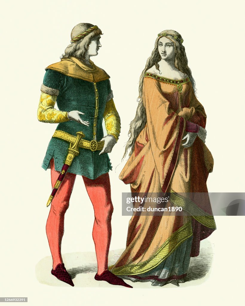 Mittelalterliche Mode des 14. Jahrhunderts, Ritter-Adelsdame