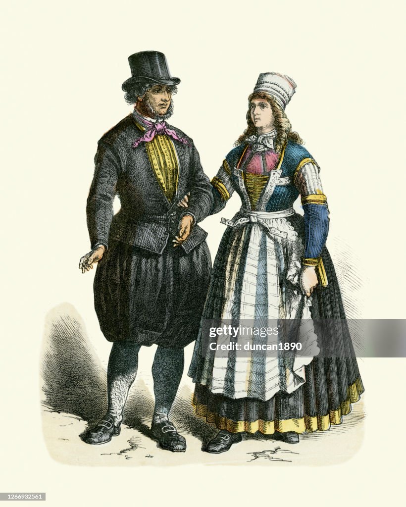 Dutch fashions 19th Century, Male female traditional costumes of Marken