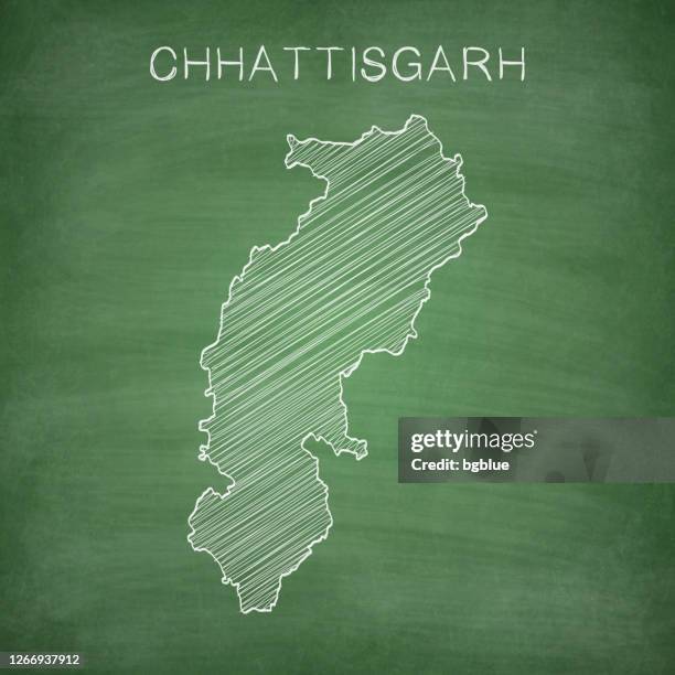 chhattisgarh map drawn on chalkboard - blackboard - chhattisgarh stock illustrations