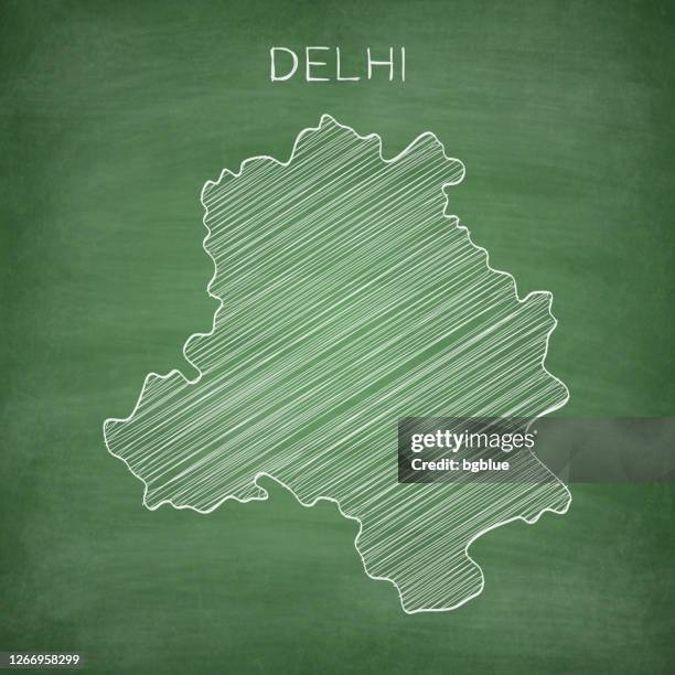 delhi map drawn on chalkboard - blackboard - old delhi stock illustrations