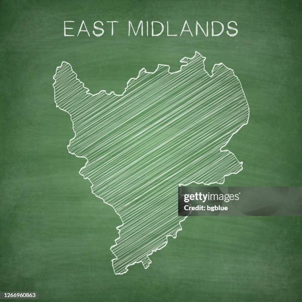 ilustraciones, imágenes clip art, dibujos animados e iconos de stock de mapa de east midlands dibujado en pizarra - blackboard - midland