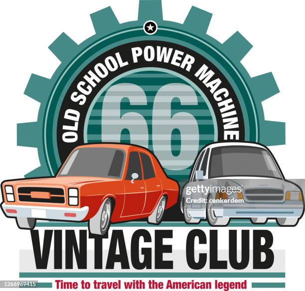 vintage club - fixing old car stock illustrations