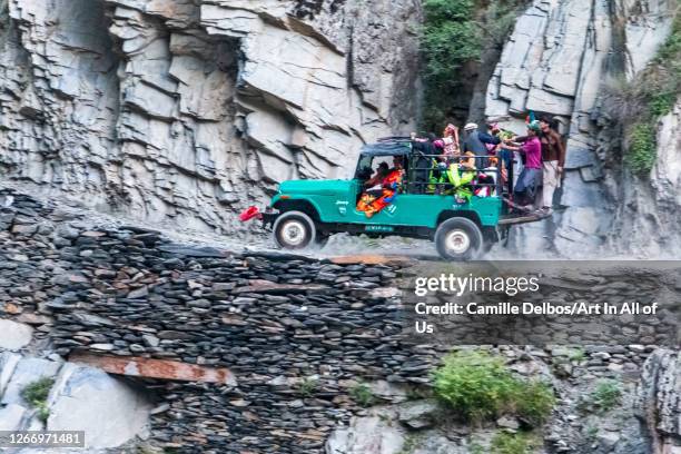 By 2015, the riverbed suddenly widened considerably during a sudden flood, carrying dwellings and cultivated land on Mai 17, 2016 in Bumburet, Khyber...