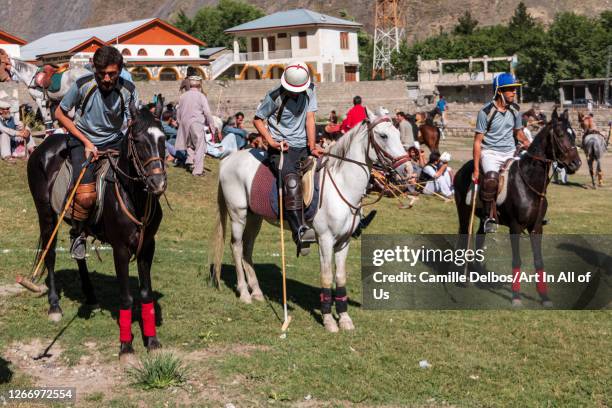 Polo players waiting the start of the game on Mai 25, 2016 in Chitral, Khyber Pakhtunkhwa, Pakistan.