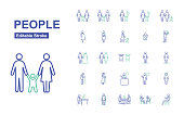People Thin Line Icons. Editable Stroke. Vector.