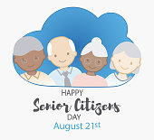 Happy Senior Citizens day vector. Cute senior people illustration. August 21st.