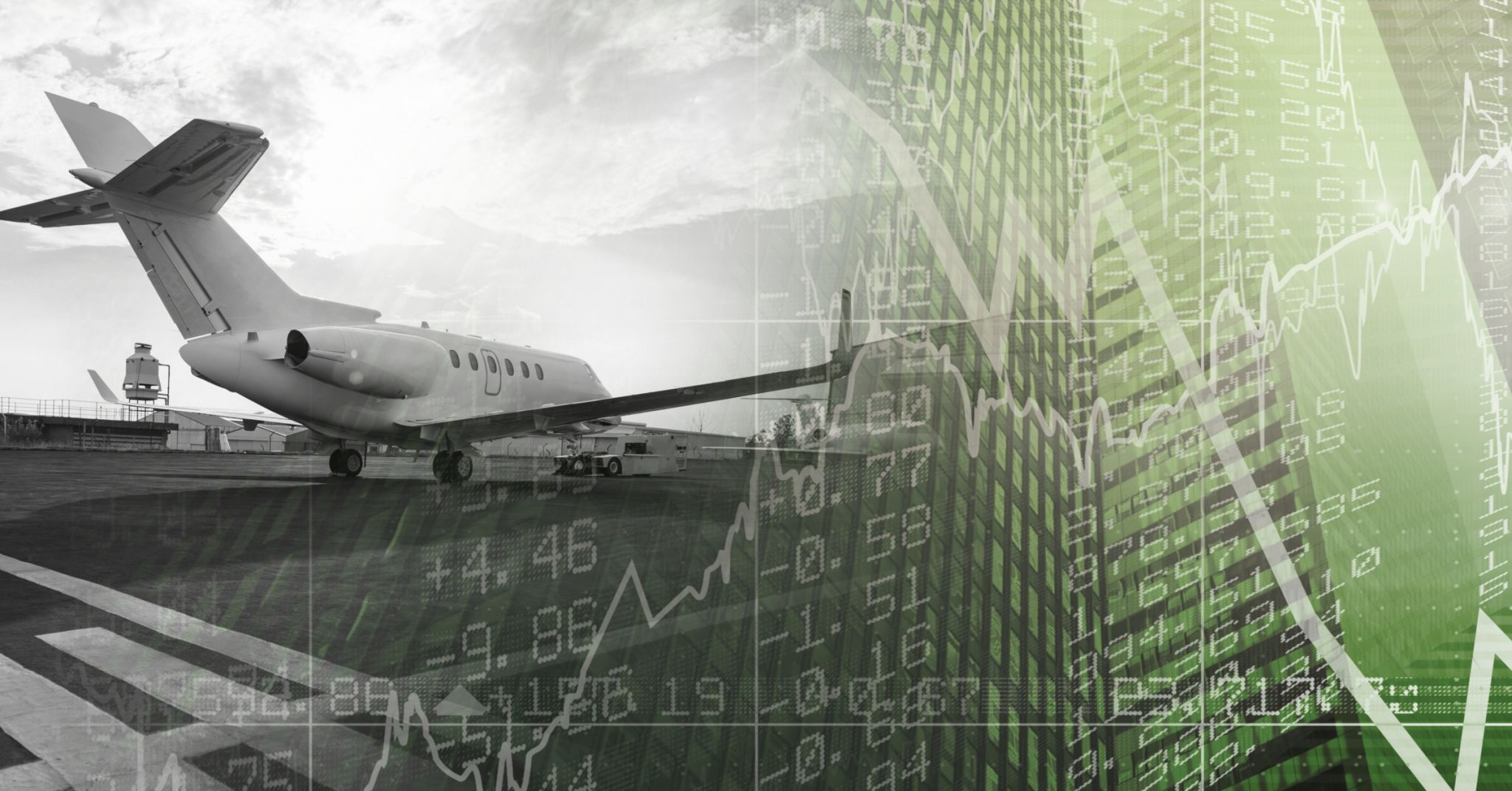 Flight landed over statistics in a green background Flight landed over statistics in a green background