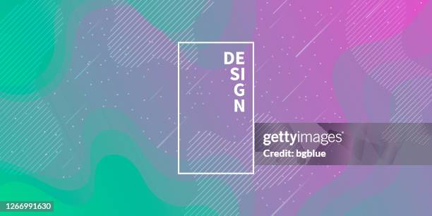 trendy starry sky with fluid and geometric shapes - purple gradient - pink and green background stock illustrations