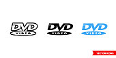 DVD icon of 3 types color, black and white, outline. Isolated vector sign symbol