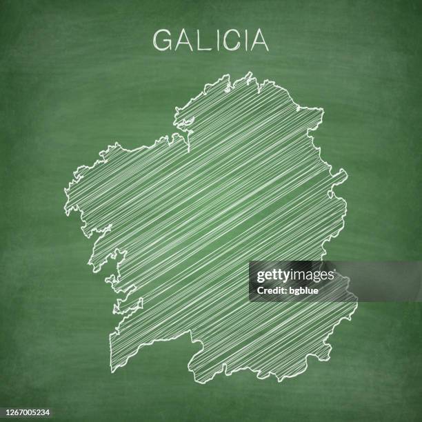 galicia map drawn on chalkboard - blackboard - santiago de compostela stock illustrations