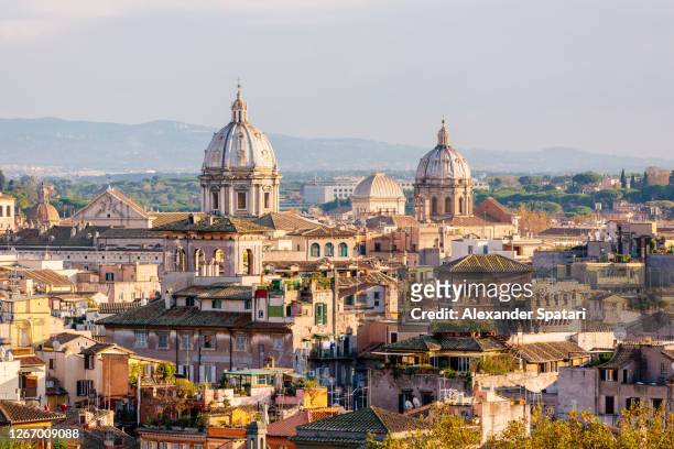 aerial view of rome skyline, italy - rome italie photos et images de collection