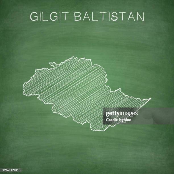gilgit baltistan map drawn on chalkboard - blackboard - kashmir stock illustrations
