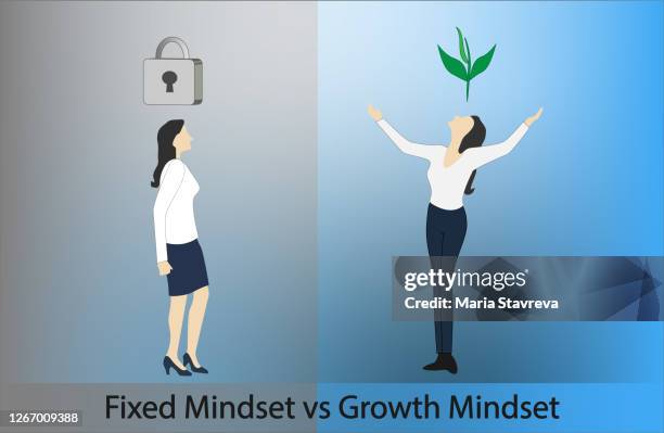fixed mindset vs growth mindset. - proactive stock illustrations