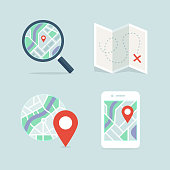 Maps and navigation detailed full-color vector icon set